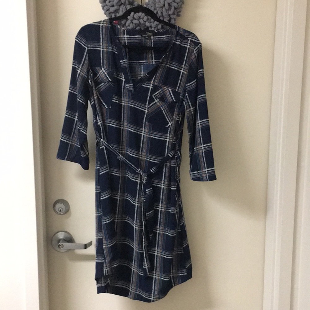 Navy Plaid Wrap Dress